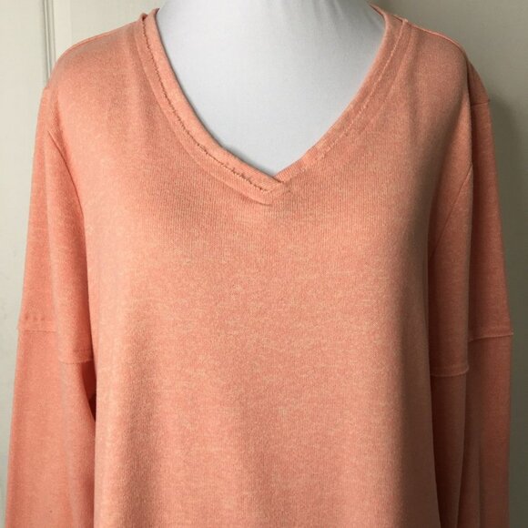 Soft Surroundings Women's Pink Salmon V Neck Long Sleeve Shirt Size XL Petite - Picture 2 of 12